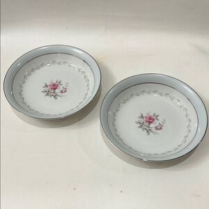 Regency White Blue Silver Pink Floral Rose Set 2 Bowls Elegant 5 1/2 X 1 Inch